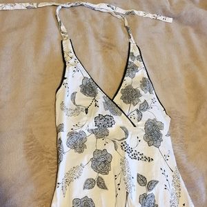 Angie Halter Top White with Black Flowers